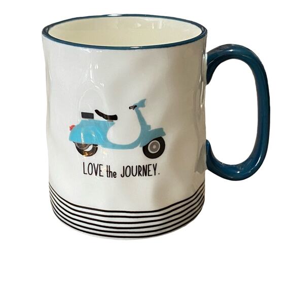 Love The Journey Coffee Mug 12oz Teal Italian Scooter Moped Signed On Bottom - Picture 2 of 4